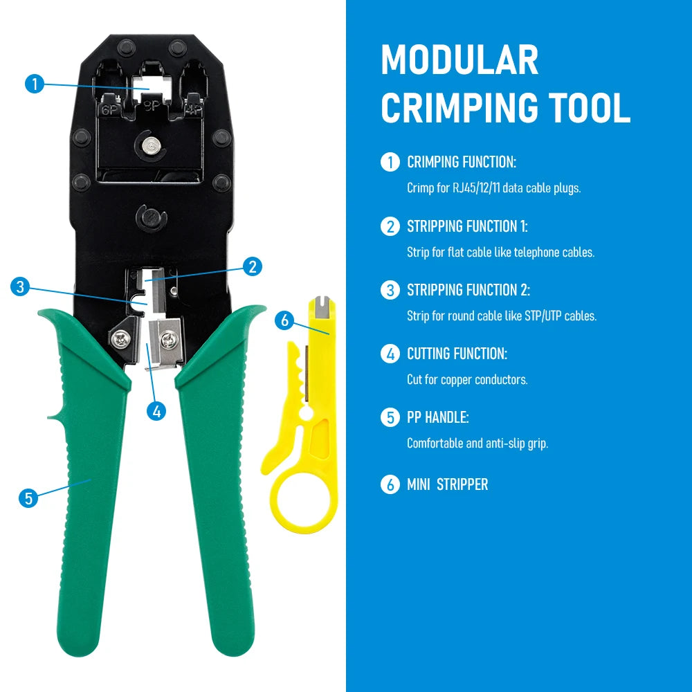 RJ45 Crimper RJ11 RJ45 Crimping Tool Ethernet Network LAN Cable Crimper Cutter Stripper Plier for 6P 8P RJ11 RJ12 RJ45