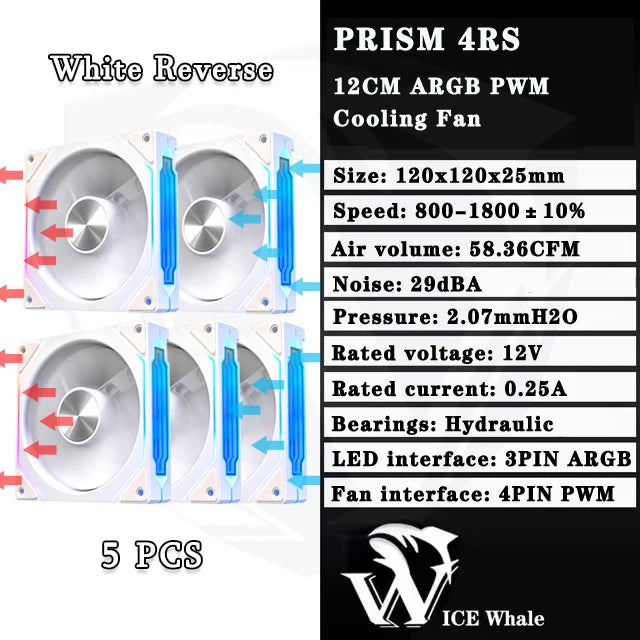 ICE Whale Prism 4RS ARGB PC Case Fan 120mm Infinity Mirror Design Motherboard Lighting Sync 4PIN PWM CPU Cooler Fan ventilador