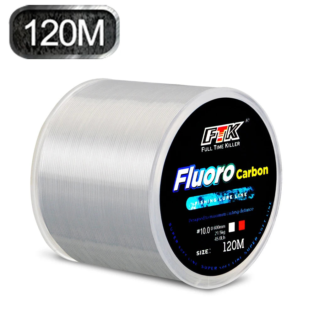 Nylon fishing Line 120m 0.14mm-0.6mm 4.13lb-45lb fluorocarbon coating treatment process carbon surface Fishing Accessories