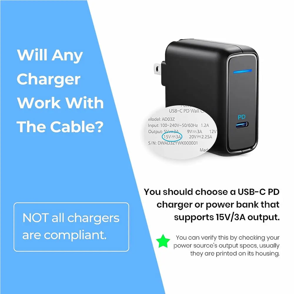 15V 3A Type C Power Supply Charger Adapter USB C PD Charging Cable for Microsoft Surface Pro 8/7/6/5/4/3 Laptop Book 3/2/1 GO