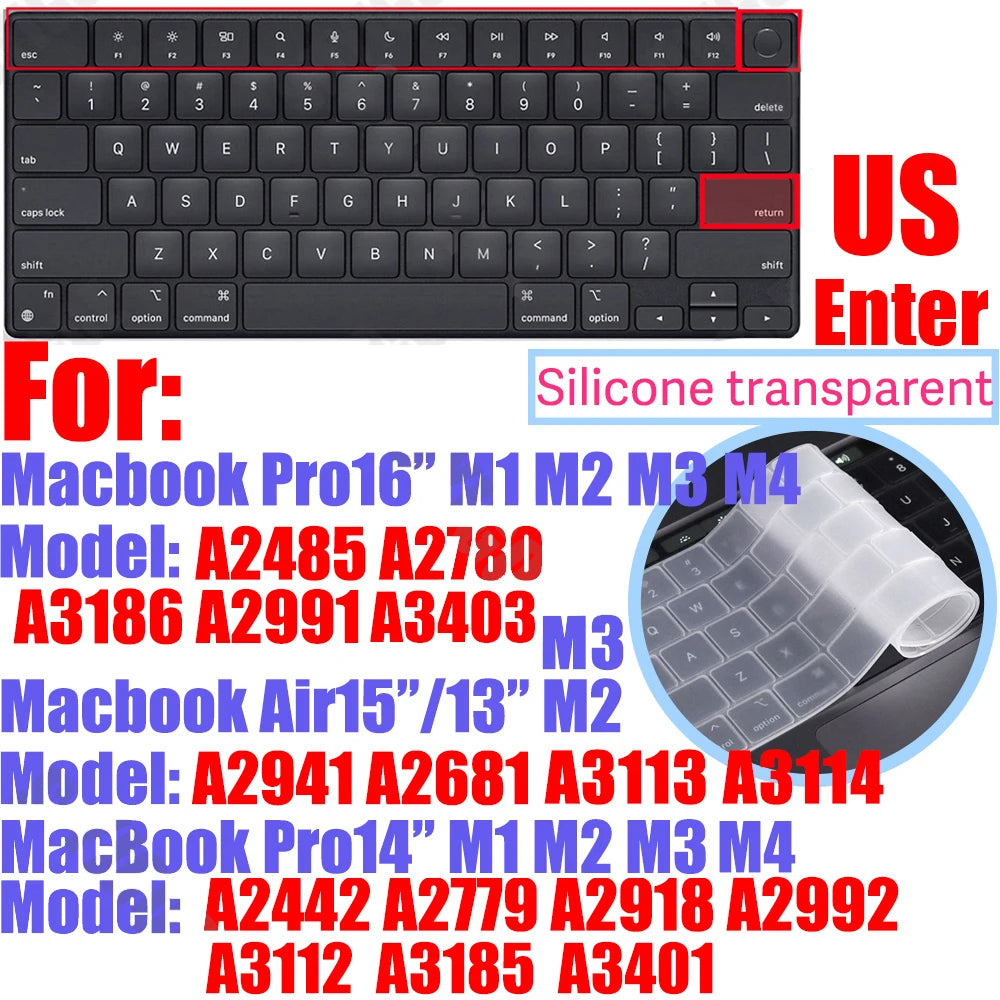 CaseBuy Premium Silicone Keyboard Cover Ultra Thin for MacBook Pro 14 16" M4 M3 M2 M1 Pro/Max, Air 15" 13.6" M3 M2, Cl