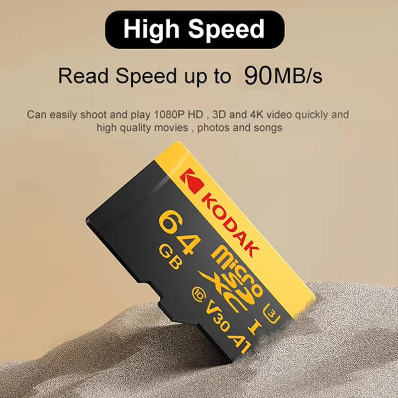 KODAK MicroSD Card 32GB 64GB 128GB 256GB Memori Memory Card C10 TF Micro SD SDXC U3 V30 4K For Phone Drone Camera