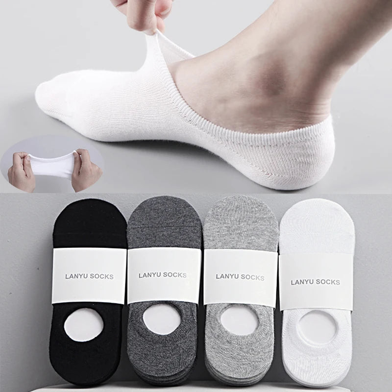 Socks Men Short No Show Low Cut Ankle Cotton Thin Black White Multipack Non-slip Silicone Summer Breathable Invisible 5pair /Lot
