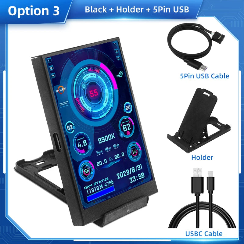 New 3.5 Inch IPS Type-C Secondary Screen for Computer CPU GPU RAM HDD Hardware Monitor LCD Display Freely AIDA64 Windows