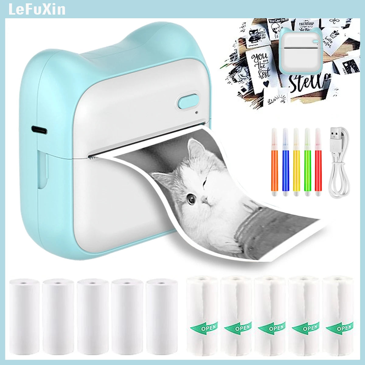 Portable Mini printer,thermal pocket Label  printer, for Android or IOS APP, inkless sticker printer, suitable for home, office