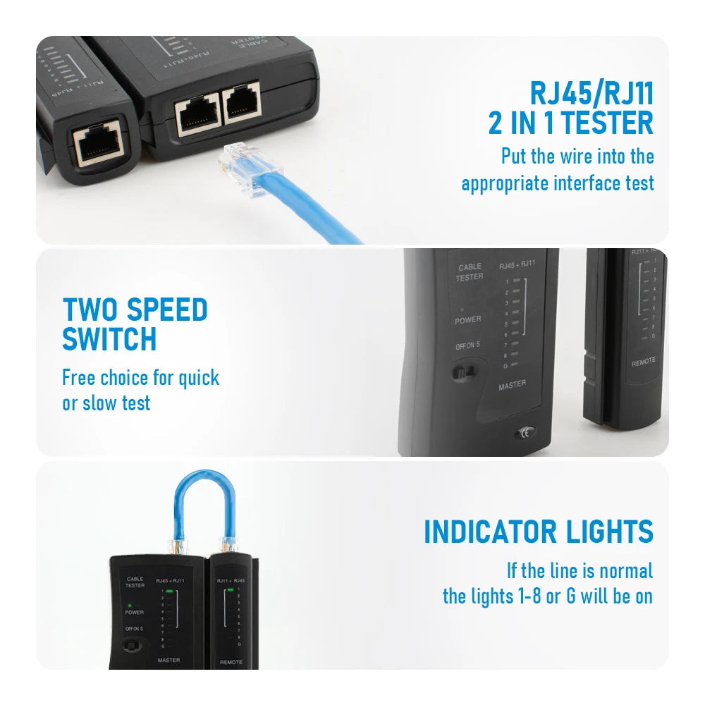 Network Ethernet Cable Tester for LAN RJ45 Cat5 Cat5e Cat6 Cat6a Cat7 UTP/Shielded Cable and RJ11 RJ12