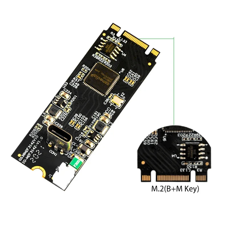 M.2 B+M Key To USB C 3.2 Gen2 10GB/S Type-C Interface Expansion Converter Controller Card NGFF B M Key To USB 22x60 Chip ASM3124