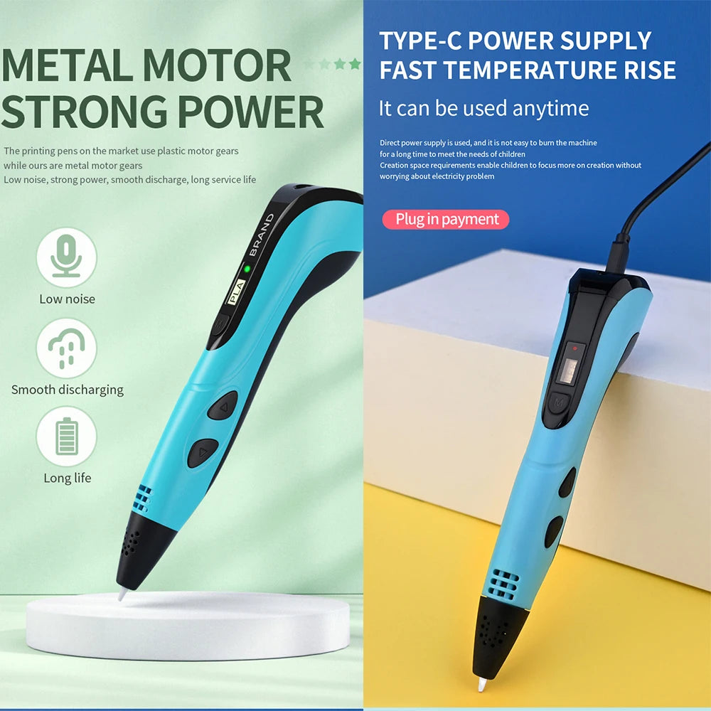 2025 3D Pen Set for Children 3D Printing Pen with LED Screen 100M PLA Power Adapter Travel Box Christmas Birthday Gift for Kids