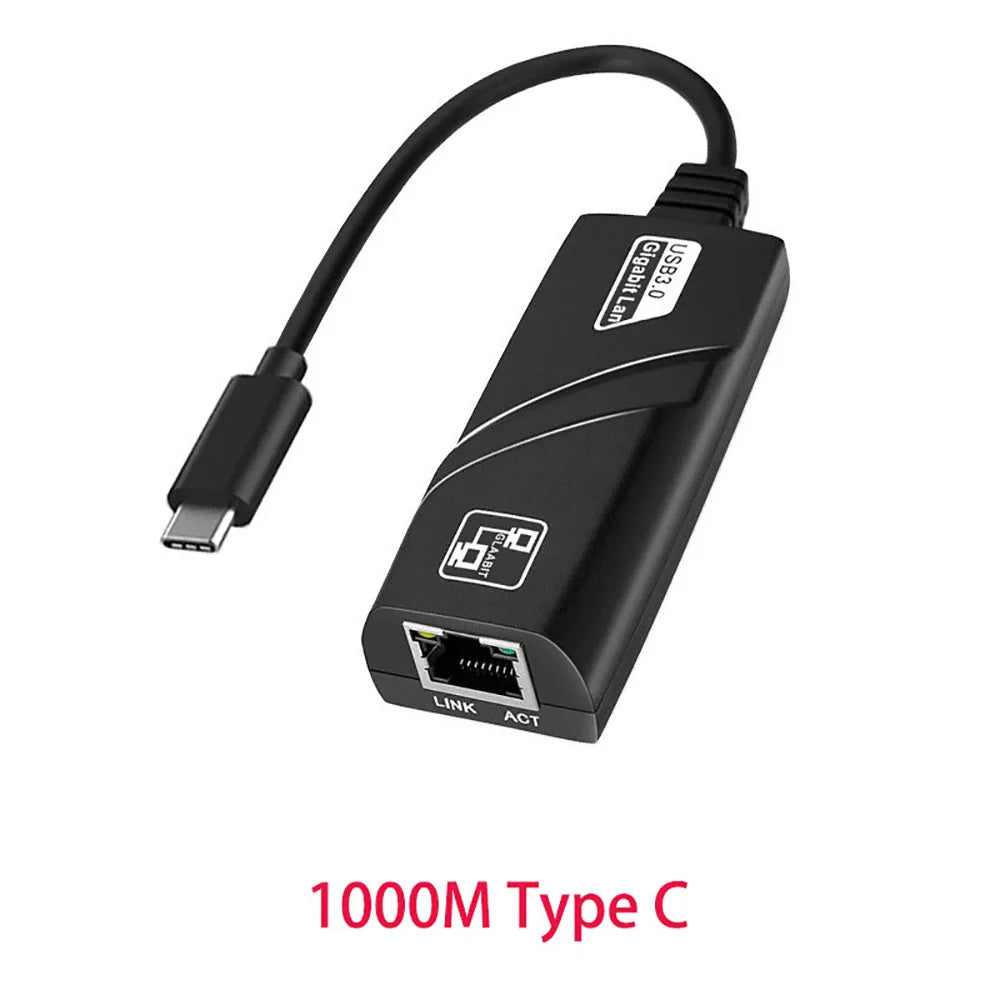 10/100/1000Mbps USB 3.0 Wired USB TypeC To Rj45 Lan Ethernet Adapter RTL8153 Network Card for PC Macbook Windows Laptop