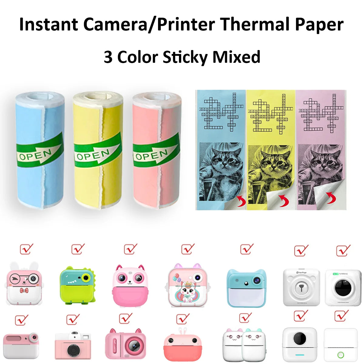 Kids Camera Instant Print Refill for Kids Instant Camera Thermal Printing BPA Free,57x25mm White Non-Adhesive Photo Print Rolls
