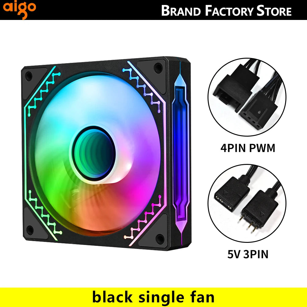 aigo Air12s PC Case Fan 12cm 4Pin 5V 3Pin ARGB Cyclic Mirror Light Effect PWM CPU 120mm Cooling Fan infinite space ventilador