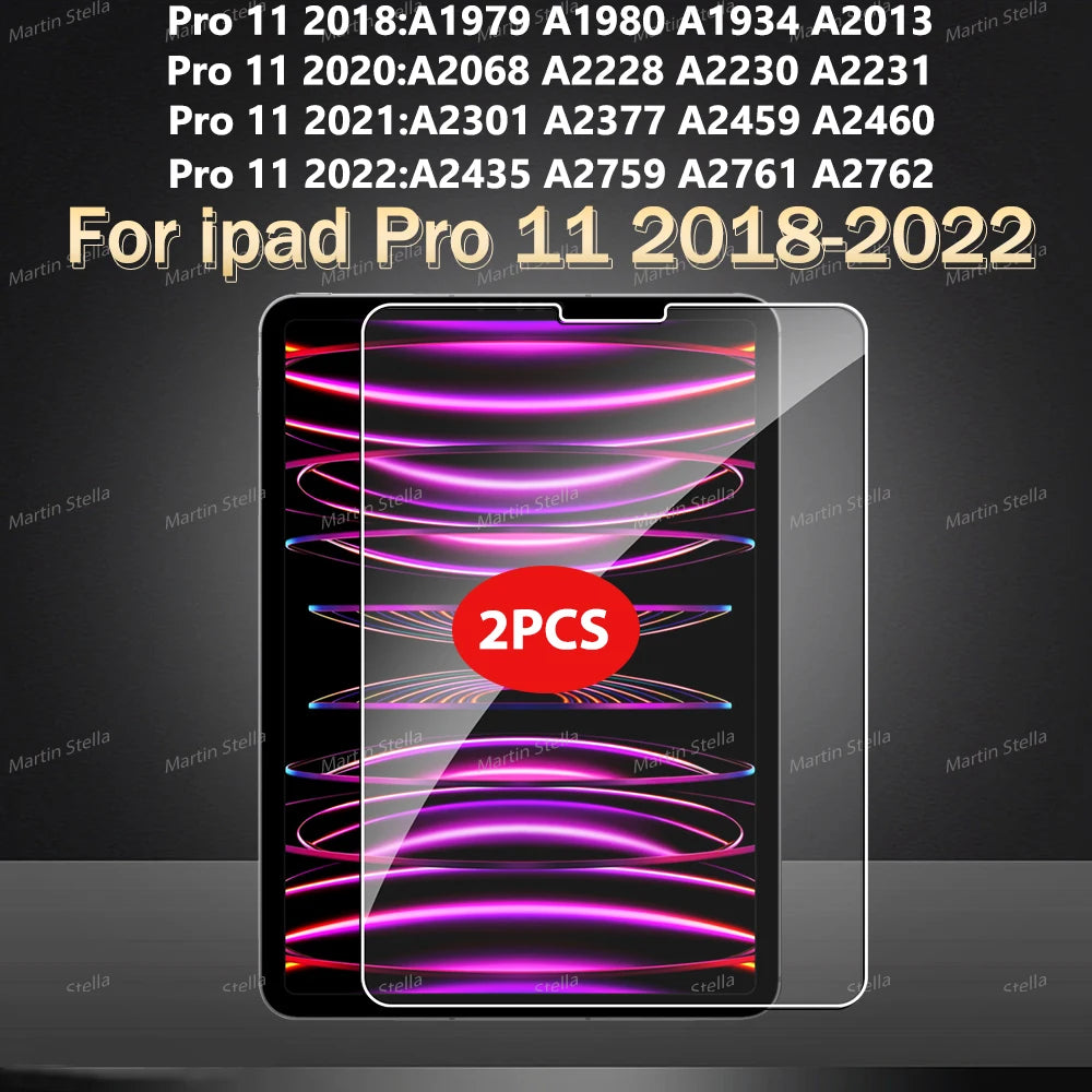 2Pcs Tempered Glass Screen Protector For iPad Pro 2024 Air M2 11 inch Pro 11 12.9 Air4 5 2022 2021 2018 HD 6th Scratch resistant