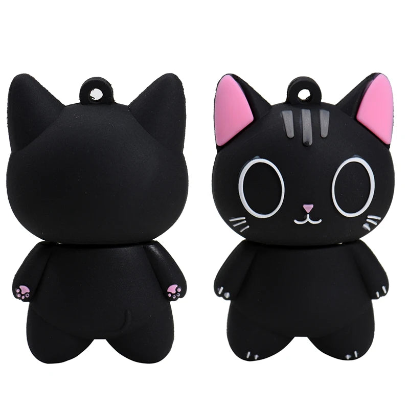 Mini Cartoon USB Flash Drive 128GB with Keychain Cute Black Cat High Speed Pen Drive 64GB Creative USB Stick Gift