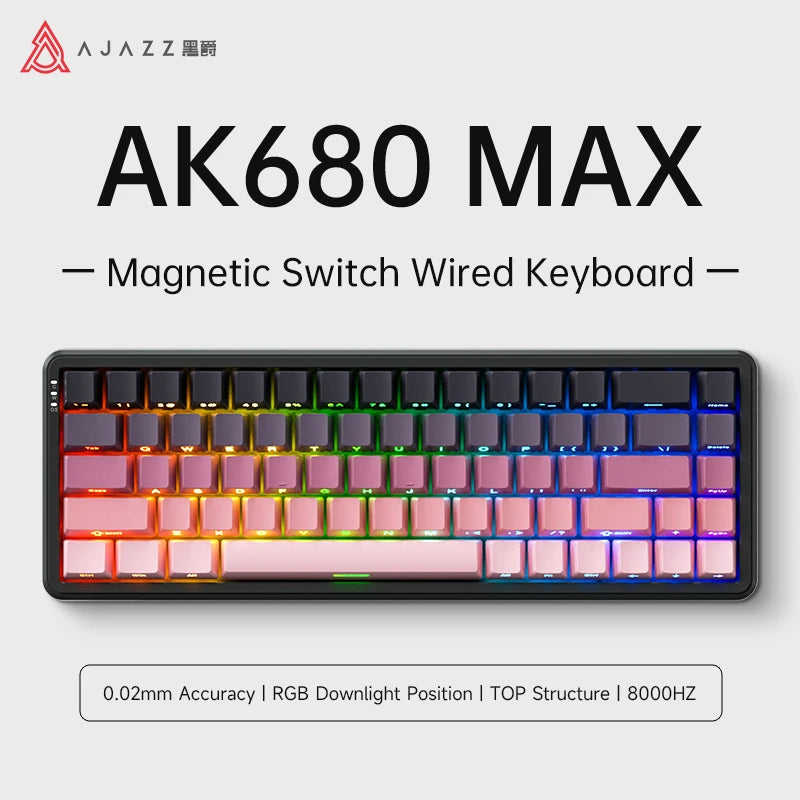 AJAZZ AK680 MAX Magnetic Switch Mechanical Keyboard 60% Rapid Trigger 0.01mm 8K/1K Return 68 keys Wired/Wireless Gaming Keybaord