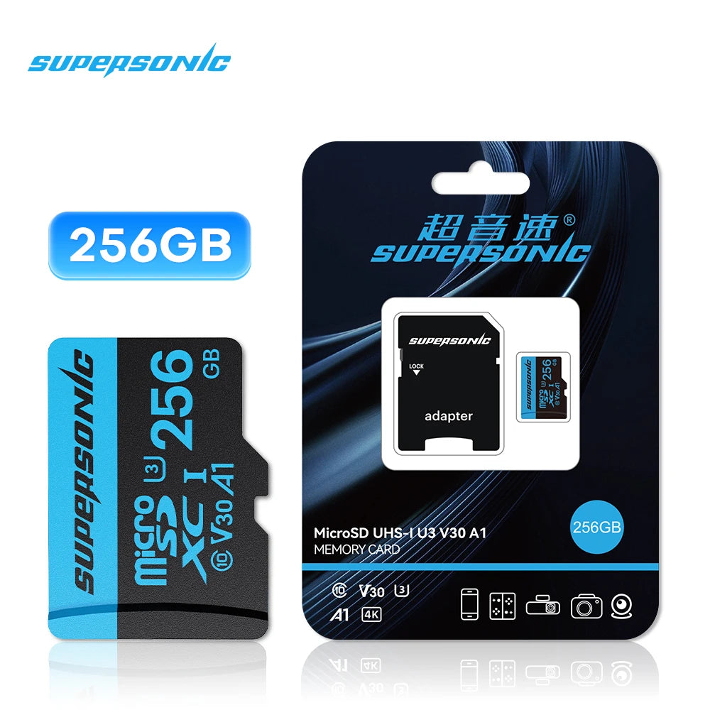 Supersonic High Speed Mini SD Memory Card 256GB Class 10 Micro TF flash usb pen drive card  32GB 64GB 128GB for Smartphone