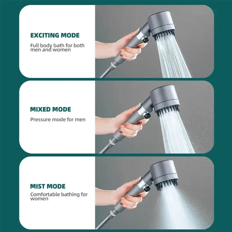 High-pressure shower head with massage brush filter 3 modes adjustable water spray Rain shower faucet Bathroom accessories