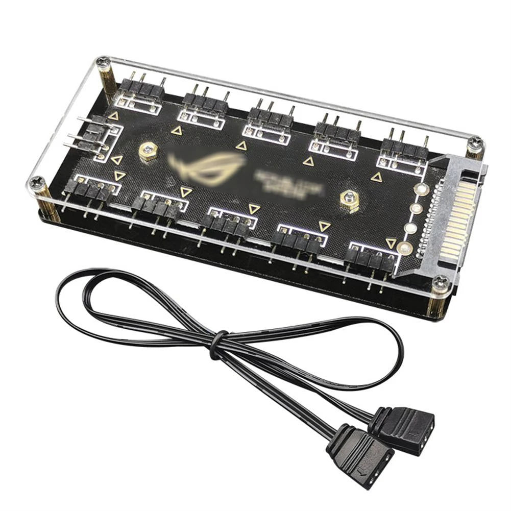 ARGB Connector 1 To 10 Port Splitter Hub 5V 3Pin ARGB Case Fan Hub With Adhesive Base SATA Power For LED Fans Lights