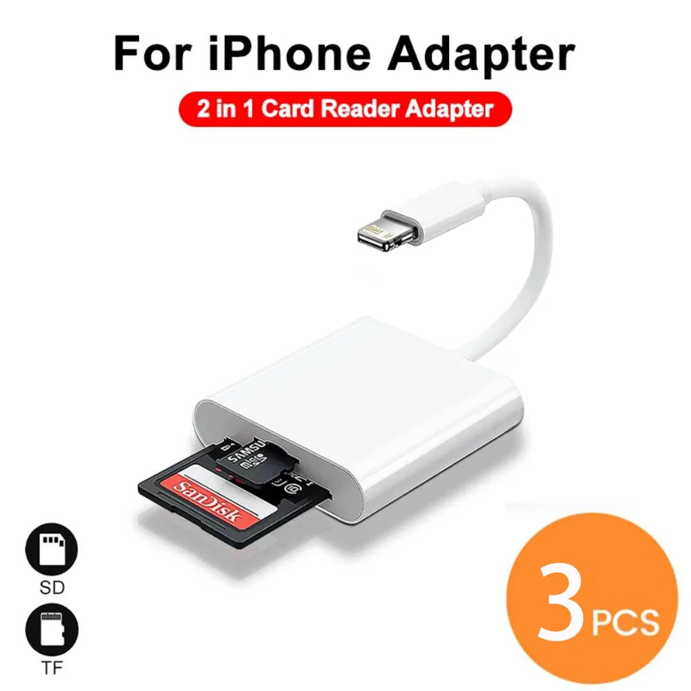 2-in-1 Lightning Flash Card Reader TF Reader 2-in1 Slot for iPhone/iPad, Suitable for Memory Card/Mini SD Card Adapter