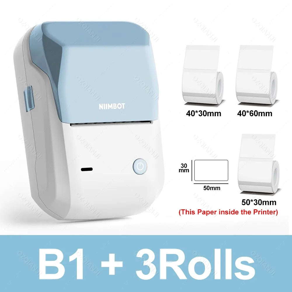 NIIMBOT B1 Portable Thermal Printer With Tapes 2 Inch Adhesive Label Machine Mini Bluetooth Sticker Maker Waterproof Labels Roll