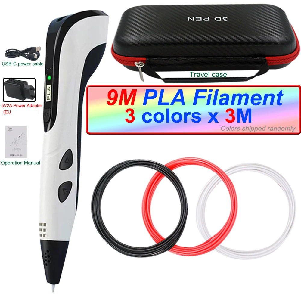 2025 3D Pen Set for Children 3D Printing Pen with LED Screen 100M PLA Power Adapter Travel Box Christmas Birthday Gift for Kids