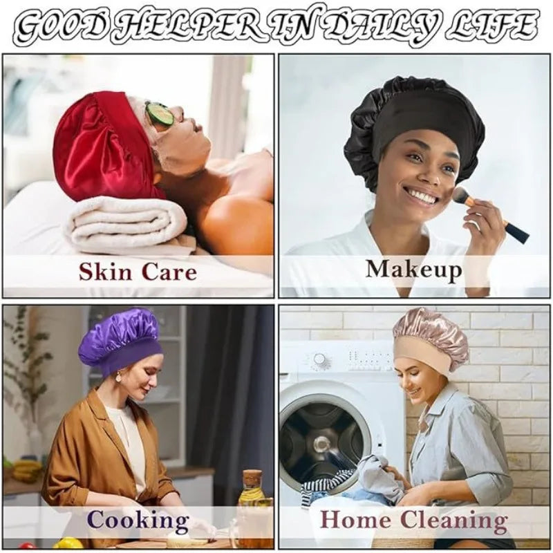 Satin Wide-brimmed Nightcap Styling Silk Headband for Sleeping Nightcap with Elasticated Floppy Band Cap Hair Shower Cap