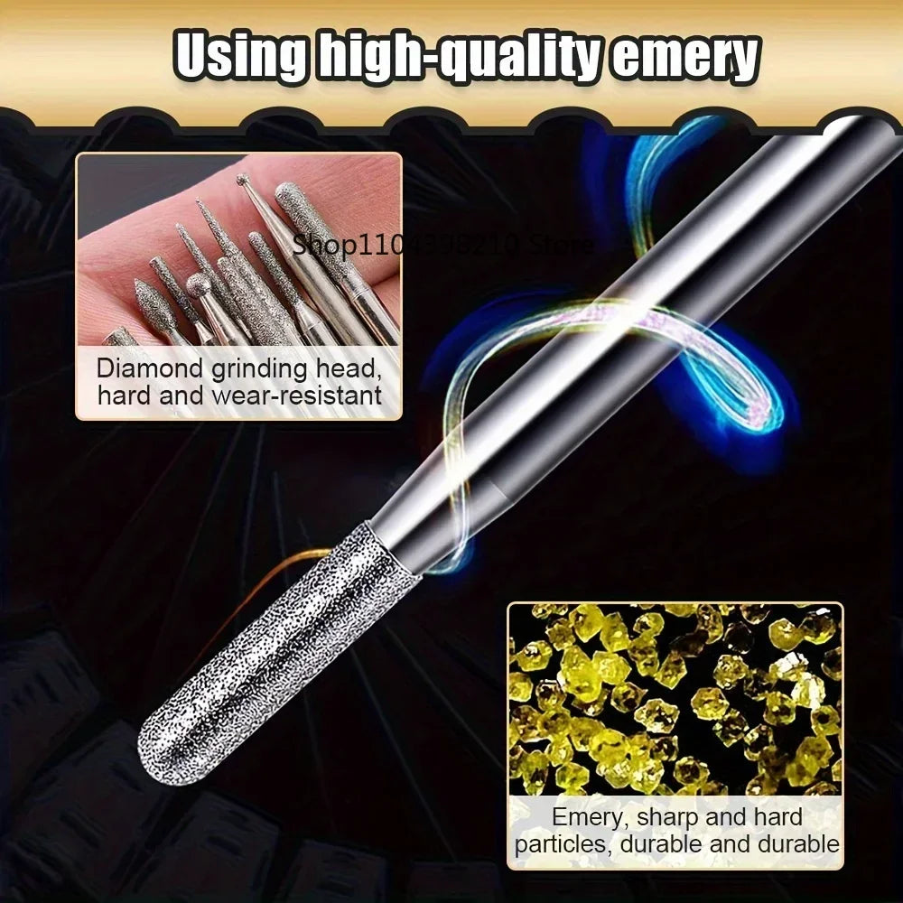30pcs Diamond Grinding Burr Needle Point Engraving Carving Polishing For Glass Jade Stone 2.35/3mm Drill Bit Rotary Tool Set