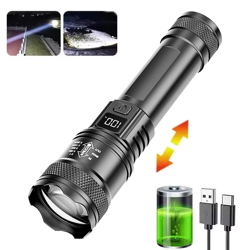 High Power Self Defense LED Flashlights USB Rechargeable Strong Hand Light Multifunctional Torch Lamp For Emergency Camping