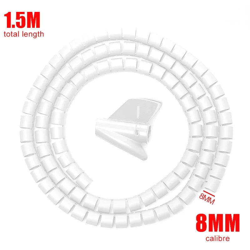 Black Cable Wire Protector Cable Organizer Management Pipe Flexible Wire Wrap Line Coiled Tube Office Cord Sleeve Cover 2M/1.5M