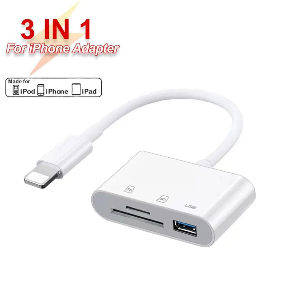 3-in-1 iPhone TypeC to SD & TF Card USB Camera AdapterFor iPhone iPad Card Reader USB Dongle for USB Flash Plug  Play