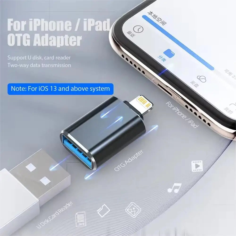 2pcs OTG USB 3.0  Adapter for IPhone 14 13 12  Pro XS Max XR X 8 Plus 7 6s IPad Lightning Male To USB3.0 Adapter for IOS13 Above