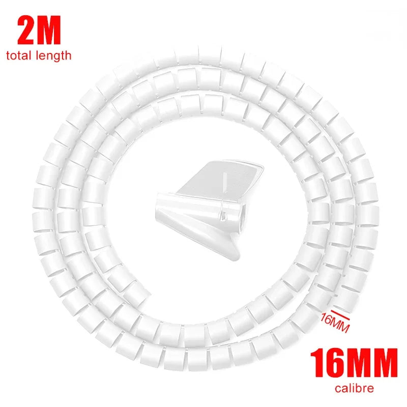 Black Cable Wire Protector Cable Organizer Management Pipe Flexible Wire Wrap Line Coiled Tube Office Cord Sleeve Cover 2M/1.5M