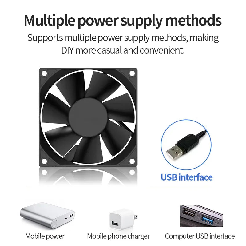 120x120x25mm 80x80x25mm 12V USB Power Cooling Case Fan For Receiver DVR Xbox TV Box Router