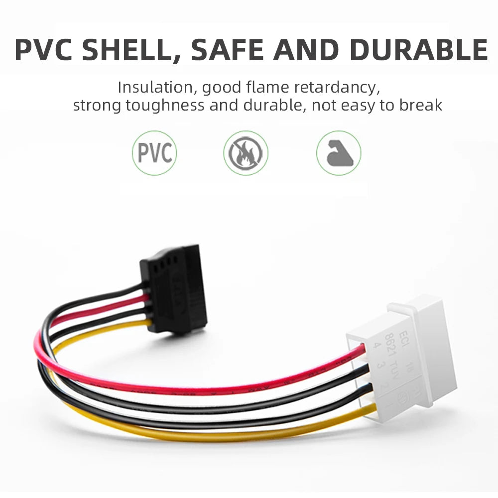 IDE Molex 4 pin to 2 x SATA Power Cable Serial ATA Y Splitter Hard Driver Dual Extension Cord Adapter Connector
