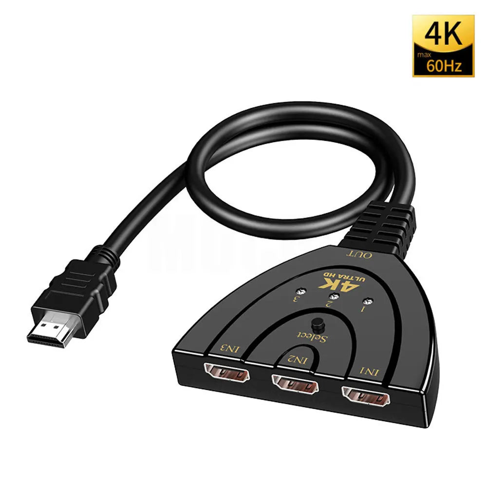 4K*2K 3 Port HDTV-compatible Switch 4K 3D VIdeo Switcher KVM Splitter 3 Input 1 Output Port Hub for Xbox PS4 DVD PC Laptop TV