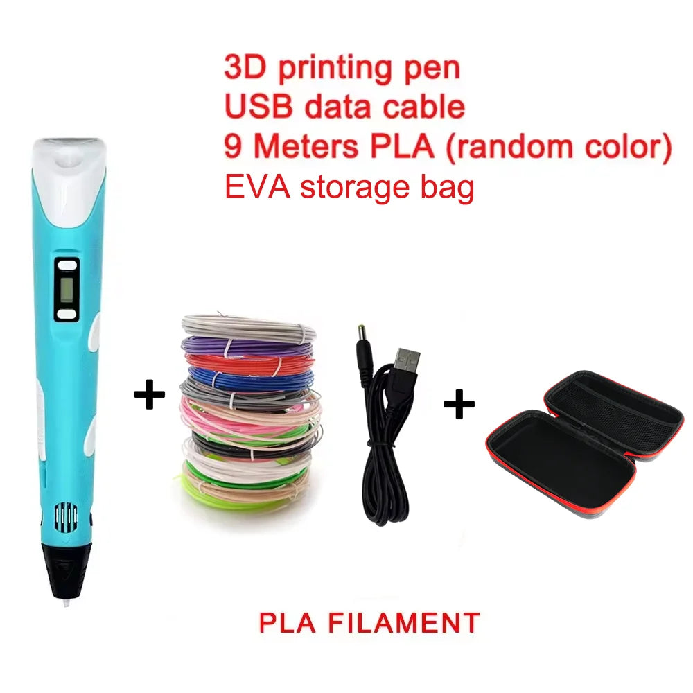 Electronic 3D Printing Pen with 9M PLA Consumables High-Temperature 3D Graffiti Tool Intelligent Toy Christmas Birthday Gift