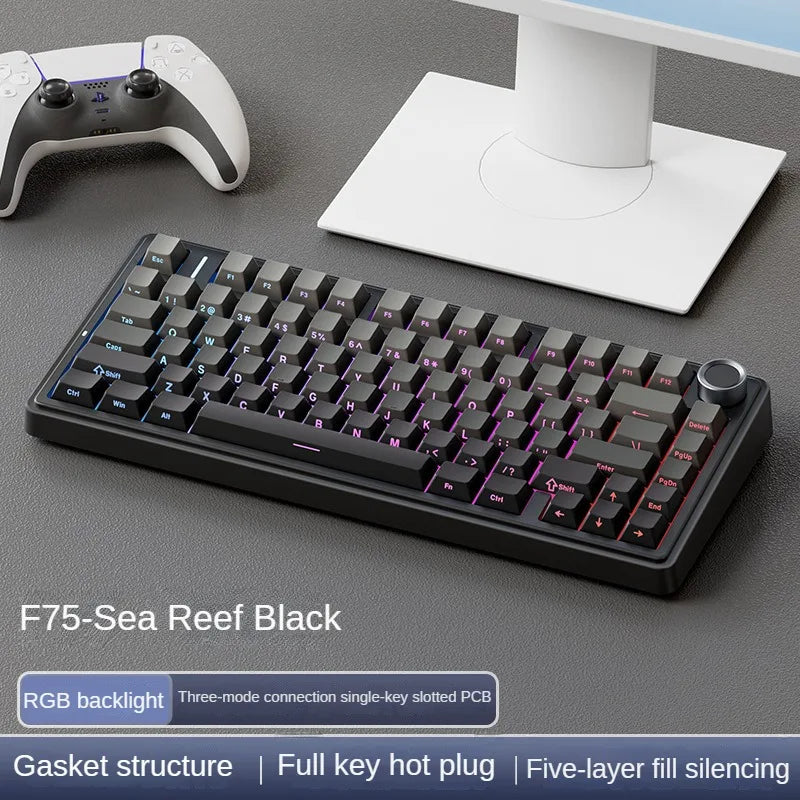 AULA F75 wireless Mechanical Keyboard,Gamer keyboard Customized Hot-Swap 75% Layout,OEM Profile Gasket Structure,Reaper Axis