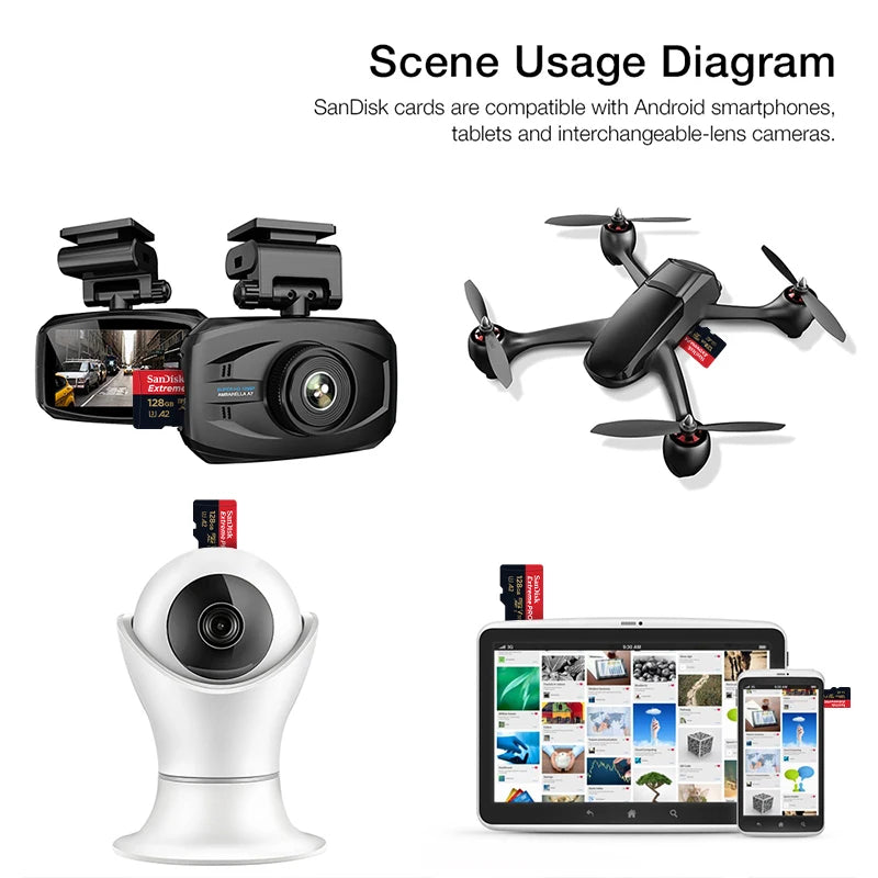 Extreme Pro Flash 128GB Card Micro SD Card SDXC UHS-I 512GB 256GB 64GB 32G U3 V30 TF Card Memory Card Adapter for Camera for DJI