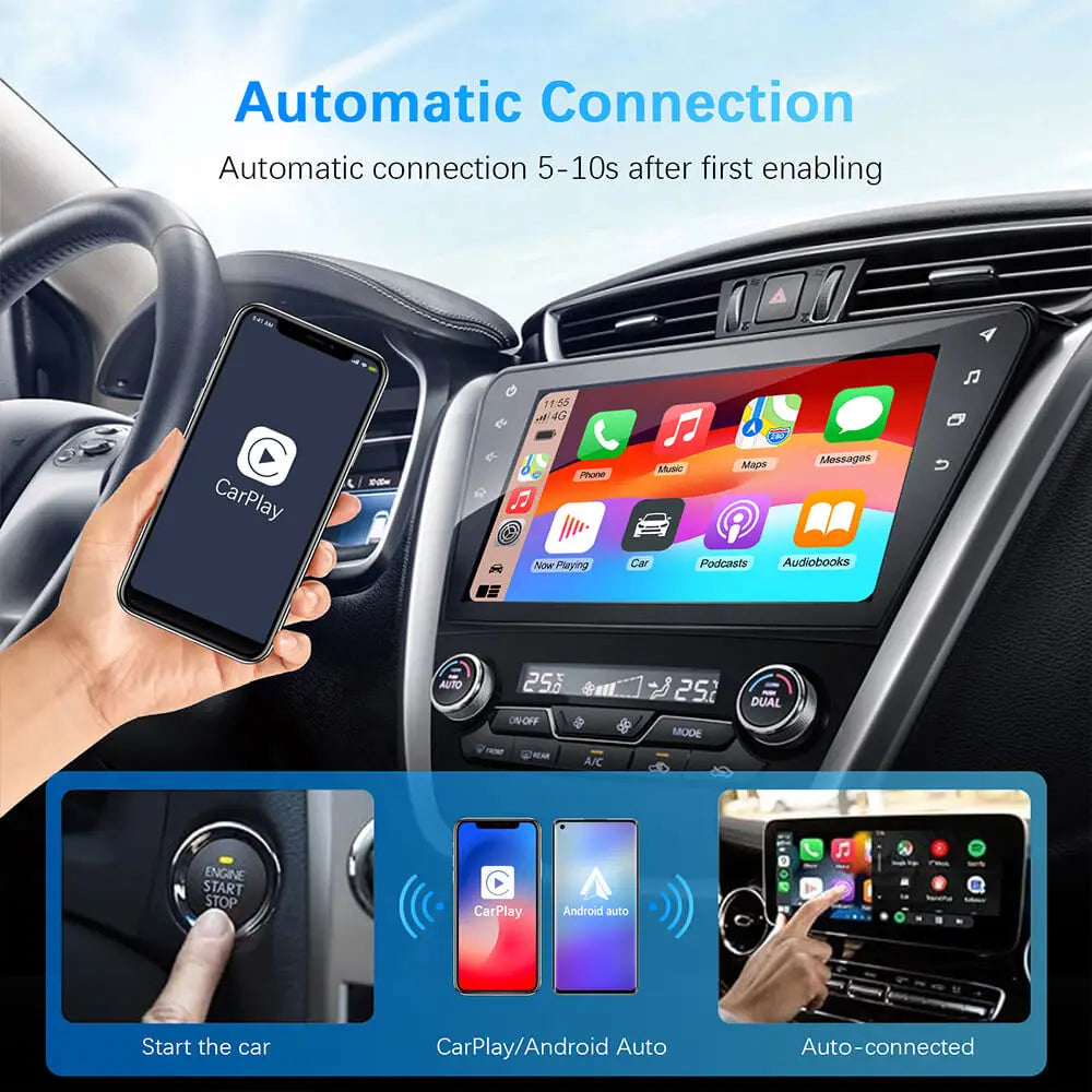 2in1 Wireless CarPlay Android Auto Adapter Wired to Wireless Mini Car Ai Box for Audi Toyota VW Peugeot
