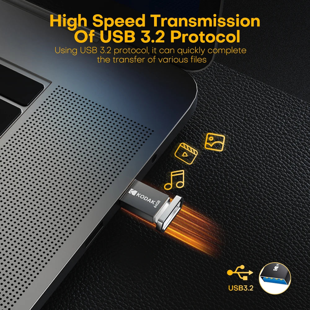 Original KODAK USB3.2 Flash Drive K113 Metal Pendrives High Speed 140MB/s 32GB 64GB 128GB MINI Key Pen Drive for Car Laptop