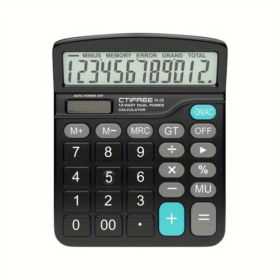 12-Digit Large LCD Display Calculator Standard Function Calculator with Solar & Battery Dual Power for Home Basic Desktop Office