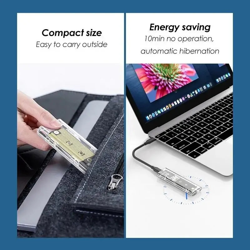 M.2 NVME PCIe /NGFF SATA /Dual Protocol SSD Case Clear USB Type C 10Gbps M2 SSD Transparent External Enclosure Hard Disk Box