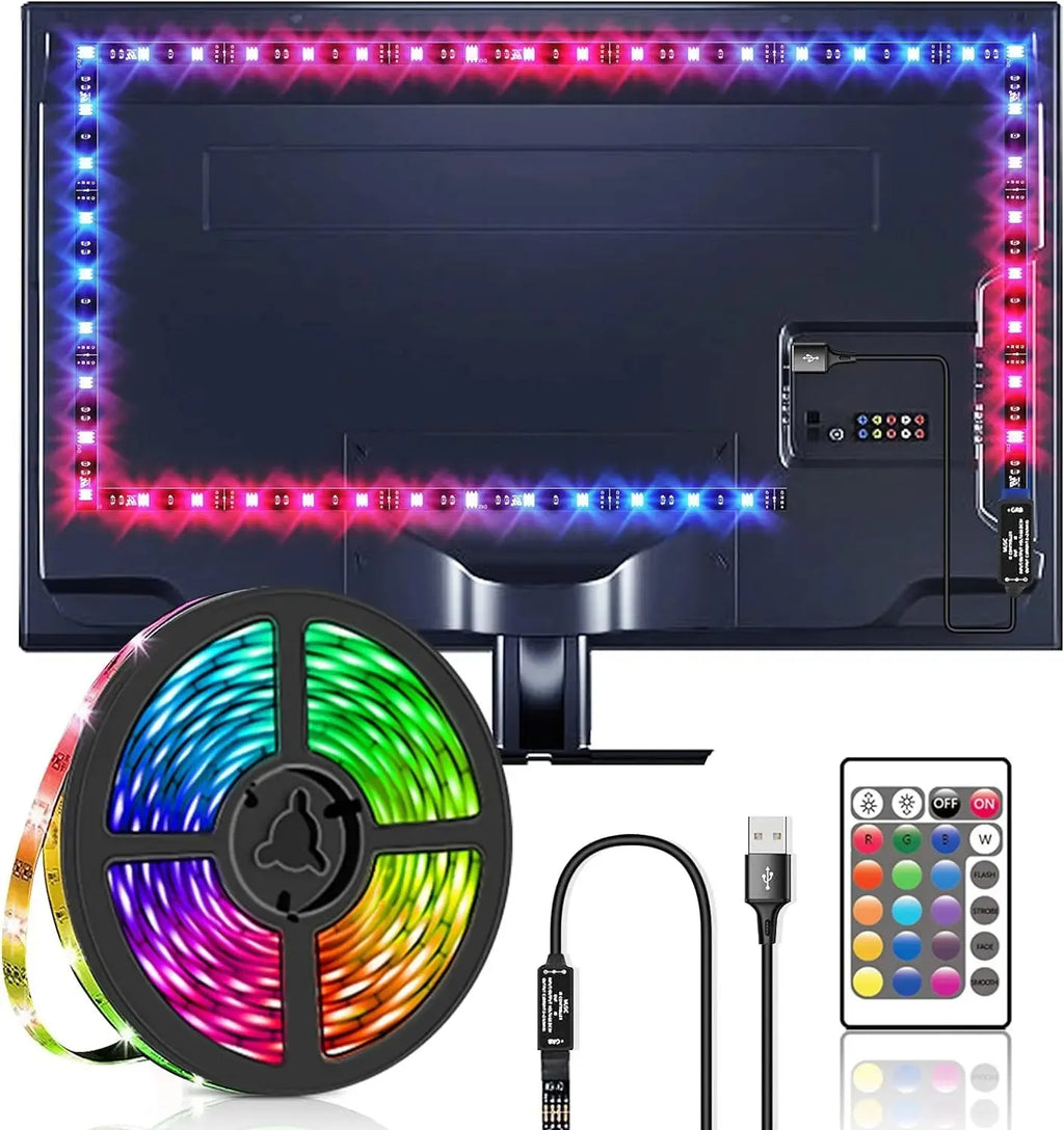LED TV Backlights,5V USB LED Strip Lights with Bluetooth 24 Keys Remote,5050 RGB DIY Color Changing Lights for Bedroom Party