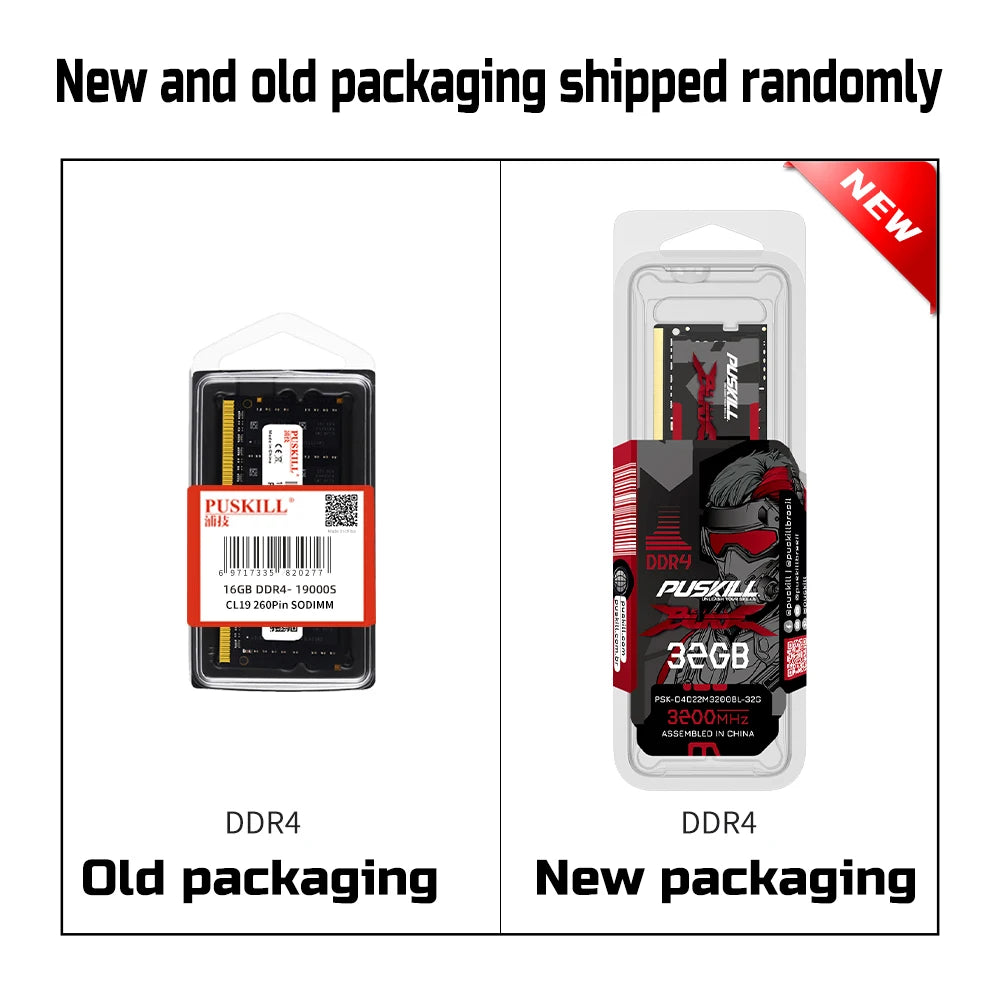 2PCS PUSKILL Memoria Ram DDR4 16GB 8GB 4GB 3200MHz 2666MHz 2400MHz 260pin Sodimm Notebook For Laptop Memory