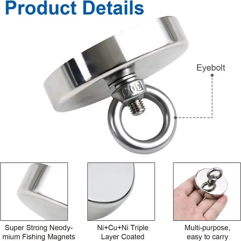 Super Strong Neodymium Fishing Magnet Hooks N52 Heavy Duty Magnet with Countersunk Hole Eyebolt Salvage Searcher Magnets