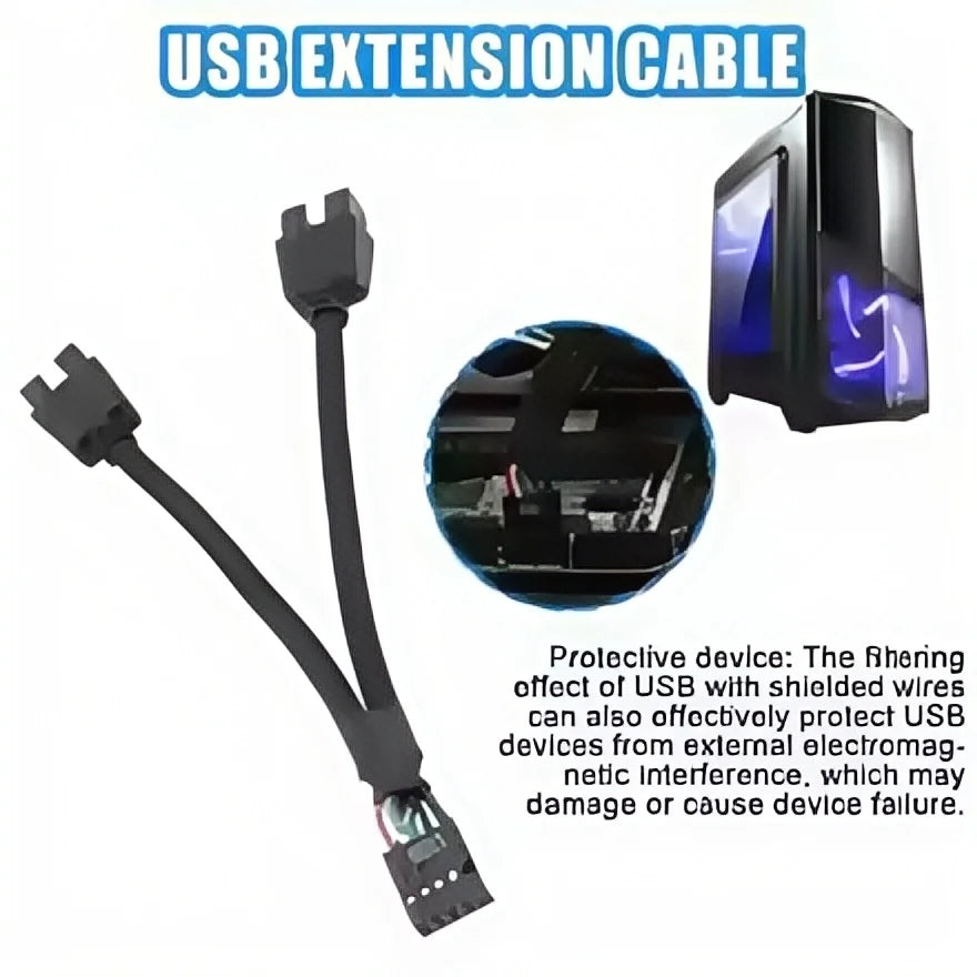 12cm 9-Pin USB 2.0 Y Splitter Cable - Female to Dual Male Motherboard Extension for PC Front Panel Audio & HD