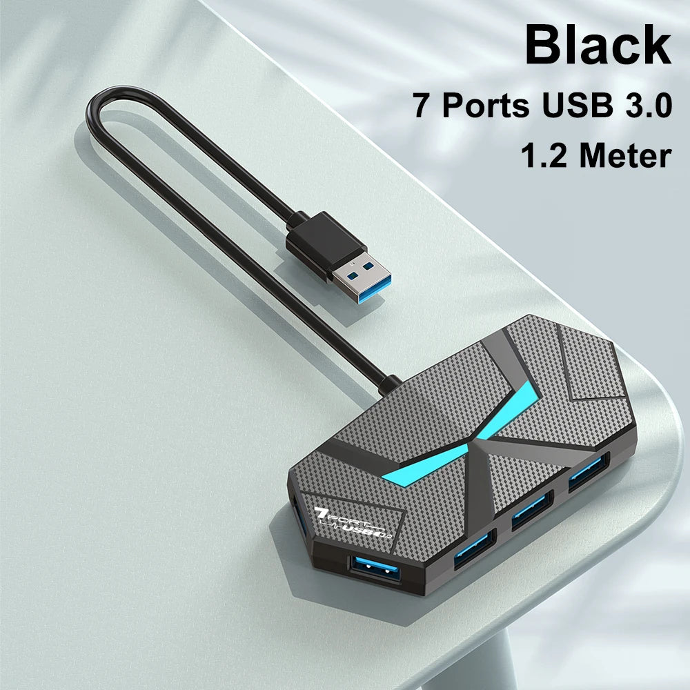 7 Ports USB 3.0 HUB USB Docking Station USB Splitter Adapter 5Gbps High Speed Transmission PD Power Supply For Laptop Computer