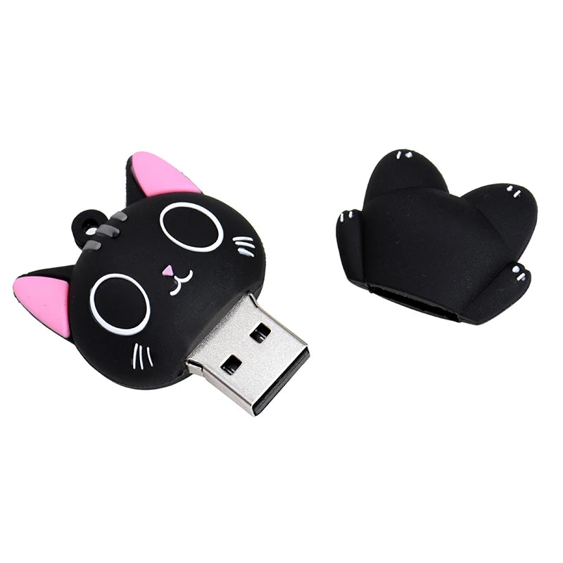 Mini Cartoon USB Flash Drive 128GB with Keychain Cute Black Cat High Speed Pen Drive 64GB Creative USB Stick Gift