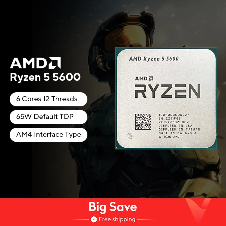 NEW AMD Ryzen 5 5600 R5 5600 3.5 GHz 6-Core 12-Thread CPU Processor 7NM L3=32M 100-000000927 Socket AM4 No Fan