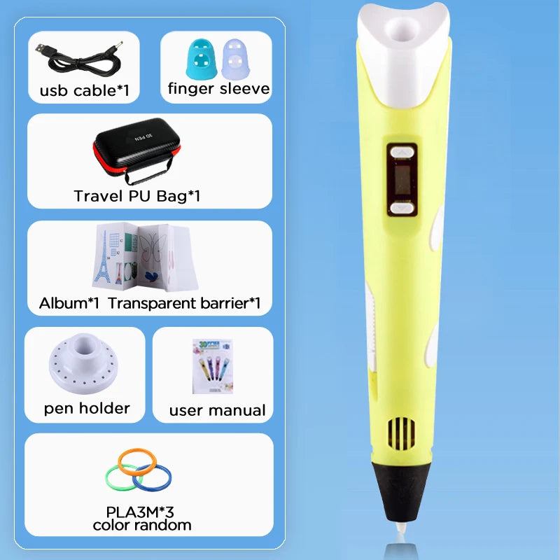 3D Pen Drawing Printing Pen With LCD Screen Compatible PLA Filament Toys Safe Paiting for Children DIY Christmas Birthday Gift