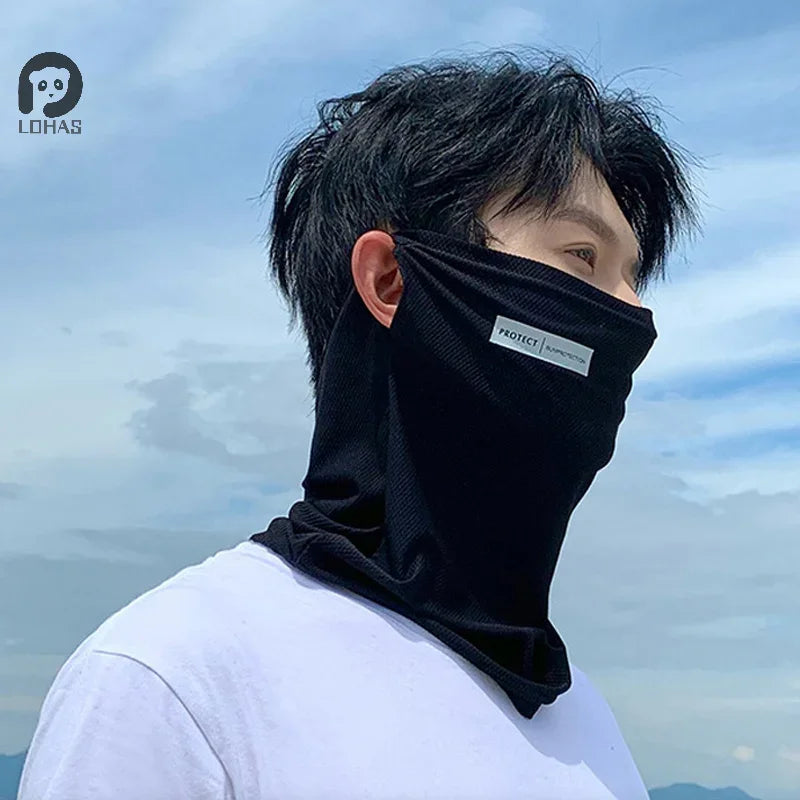 Summer Ice Silk Sunscreen Mask For Men Women Outdoor Cycling Face Cover Solid Color Neck Wrap UV Protection Ear Bandana Scarf